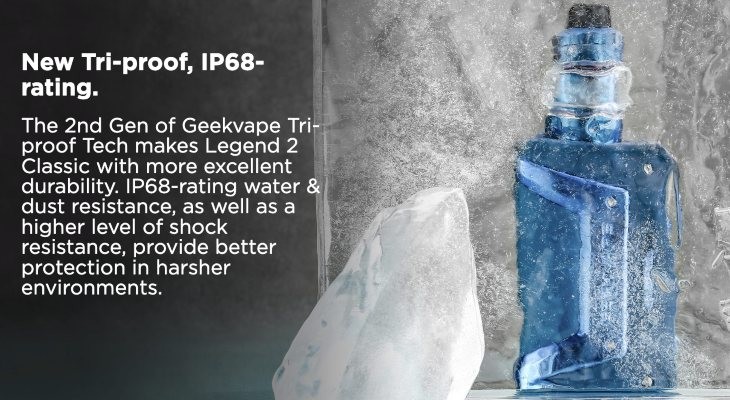 A blue Geekvape L200 Classic vape kit frozen in an ice cube.