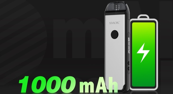 Powered by a built-in 1000mAh battery, the Smok Acro provides enough power for a full day of vaping when fully charged.