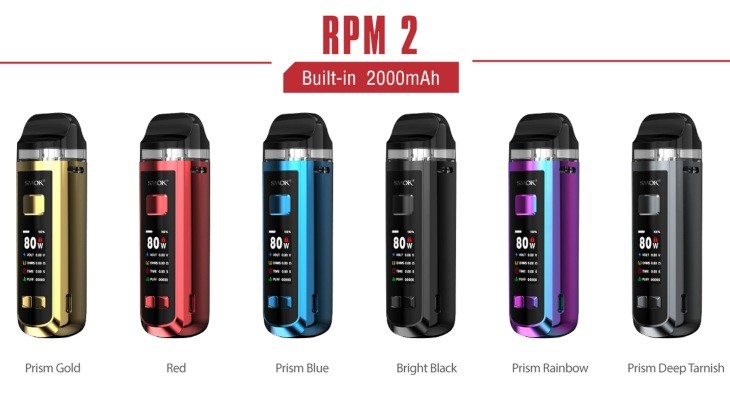 The Smok RPM2 pod kit features a lightweight, ergonomic design with a stylish aesthetic, ideal for vaping on the go.