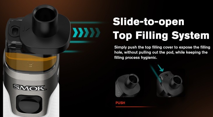 A sliding top fill design on the Smok RPM 5 pods makes topping up with your favourite e-liquid much simpler.