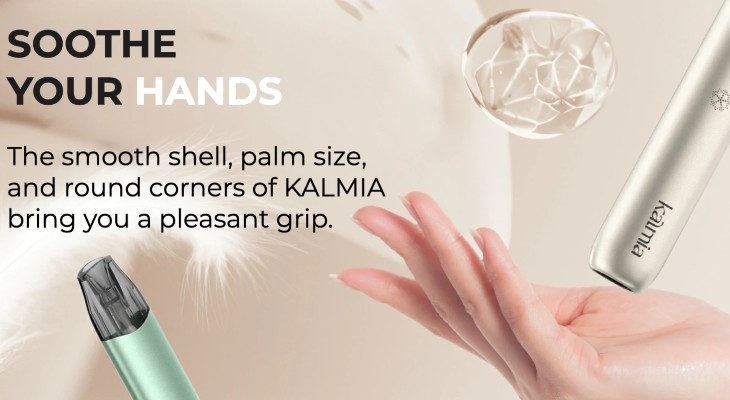 The Uwell Kalmia vape kit is floating above a hand and with a feather to demonstrate how lightweight it is.