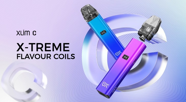 Two Xlim C vape kits in different colours are floating; one of which has the pod detached