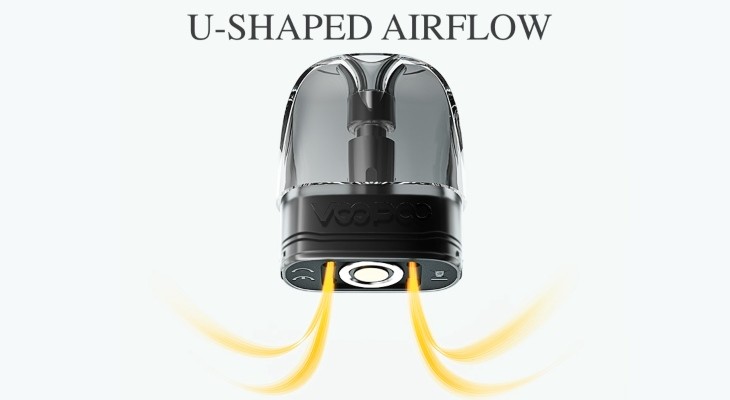 A VooPoo Argus pod with a small diagram showing its airflow.