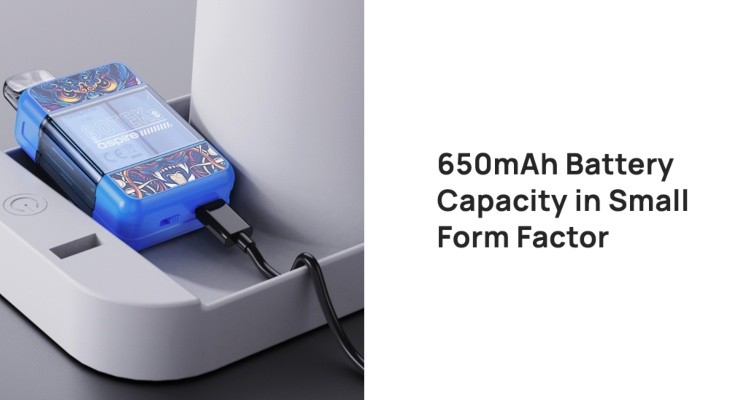 A Gotek S kit plugged in for charging and some text explaining the kit's fast-charging properties.