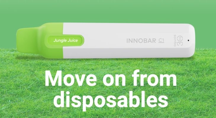 A Innokin Innobar C1 vape kit, with a Jungle Juice C1 pod