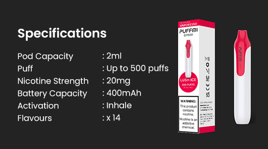 The Puffmi DP500 disposable vape includes inhale activation, so vaping feels intuitive.