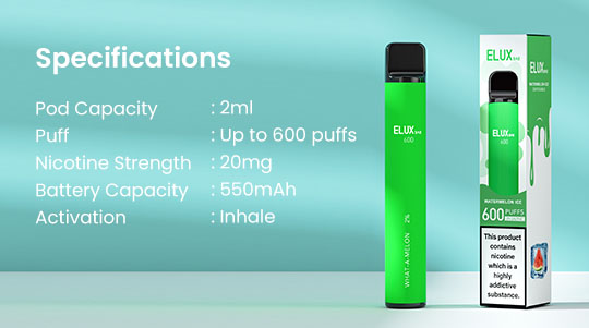 The Elux Bar 600 disposable vape has inhale activation, which makes vaping feel seamless.