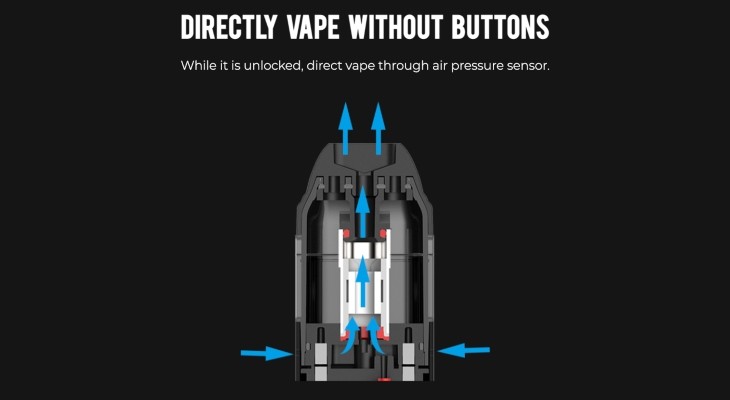 The Uwell Caliburn features inhale activation courtesy of air pressure sensors.