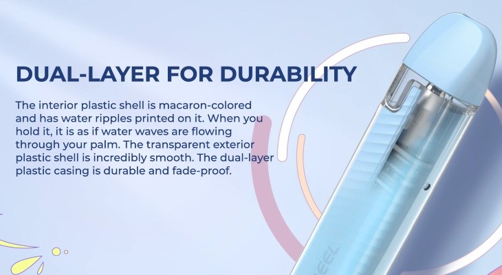 Image Shows The Macaron Blue Popreel P1 Pod Kit And Details About Fade Proof Design.