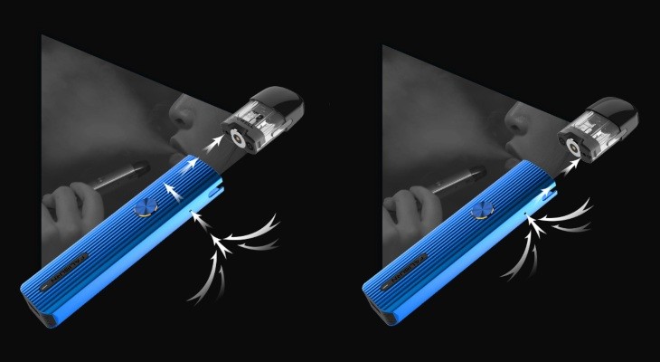 The Caliburn G features a dual airflow system by simply rotating the insertion of the pod for a MTL inhale or a restricted DTL inhale.