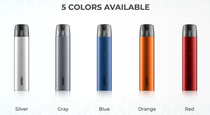Uwell Cravat vape kit is available in Silver, Gray, Blue, Orange and Red.
