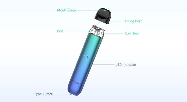 A blue IGEE A1 vape kit with its components on display.