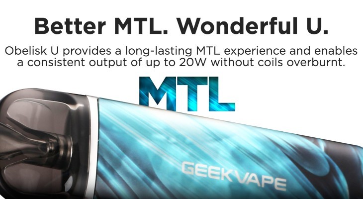 The GeekVape Obelisk U vape kit has been designed to allow for an MTL vape that feels closer to a cigarette.