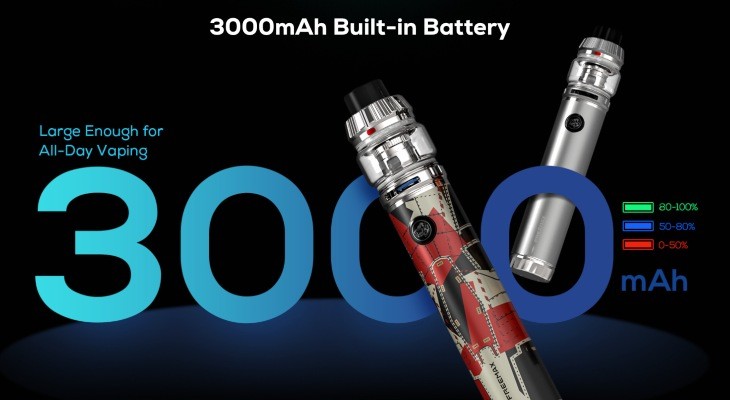 The Freemax Twister 2 features a large amount 3000mAh battery, which longer lasting in between charges.