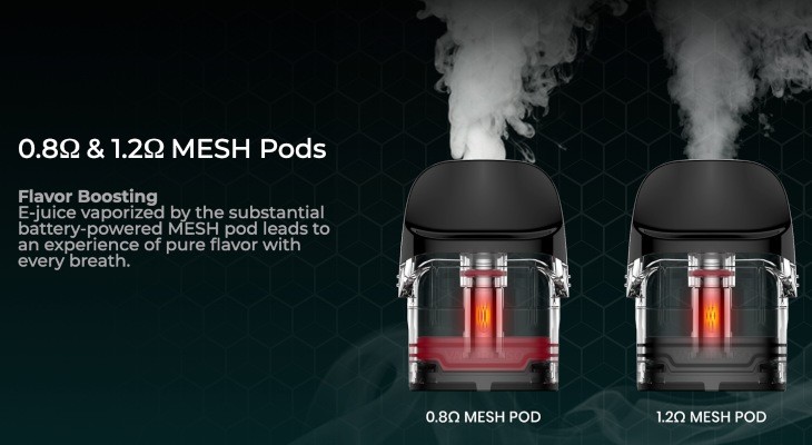 With two pod options to choose from, it’s now easier than ever to find your perfect vape. Both the 0.8 Ohm and 1.2 Ohm pods feature a mesh coil that delivers improved flavour production. width=