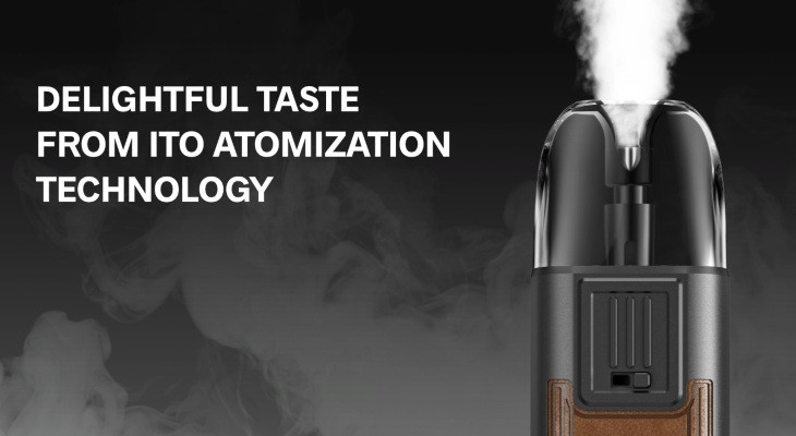 An Activated Argus Pod vape kit producing vapour, and showing the airflow control.