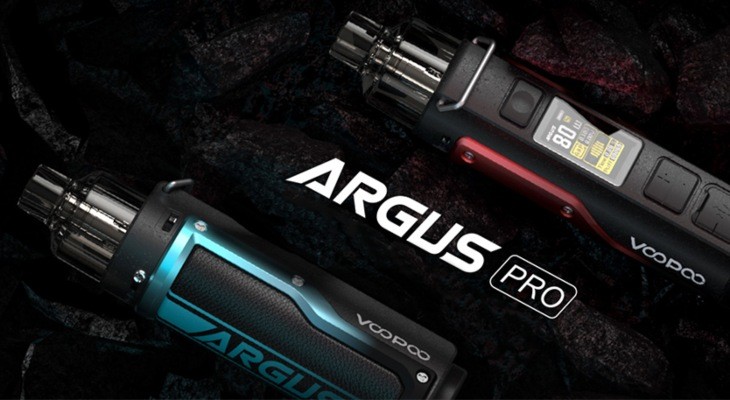 The Voopoo Argus Pro pod kit is a sub ohm pod device, featuring a metal alloy and leather patch design.