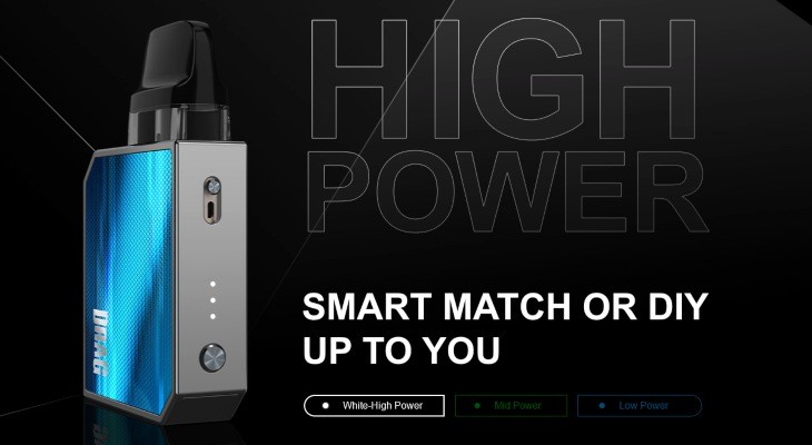 You can swap between Smart mode that selects a wattage automatically or one of three power levels for a vape that suits you.