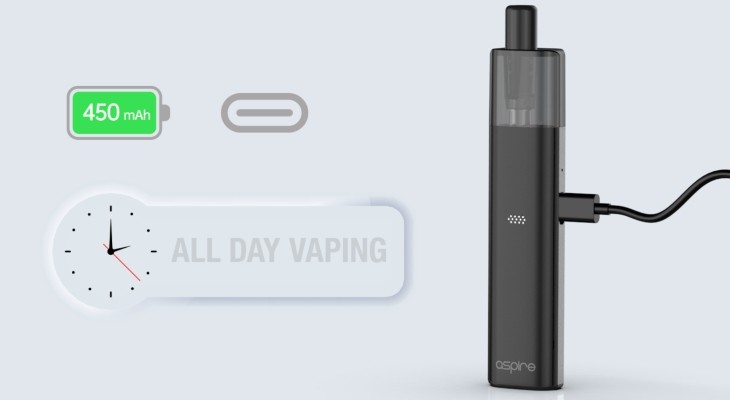 Thanks to fast USB-C charging and a built-in 450mAh battery, the Vilter kit by Aspire lasts for longer and can be charged quickly