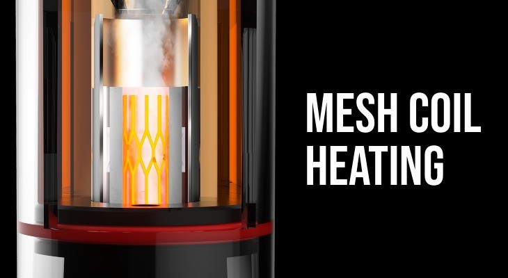 A mesh coil heating up e-liquid and information on how the mesh build produces better flavour