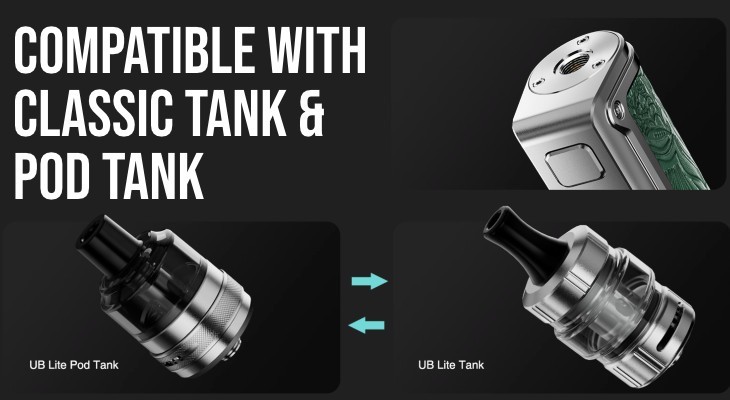 Lost Vape Thelema 45W mod, UB Lite pod tank and UB Lite tank