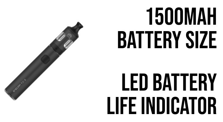 The Innokin Endura T20-S battery life indicator and a 1500mAh battery size