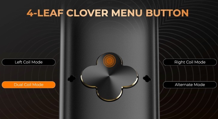 Uwell Caliburn Explorer 4 leaf clover shaped menu button