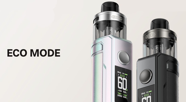 Two Voopoo Drag X2 vape kits with their screens displaying Eco Mode