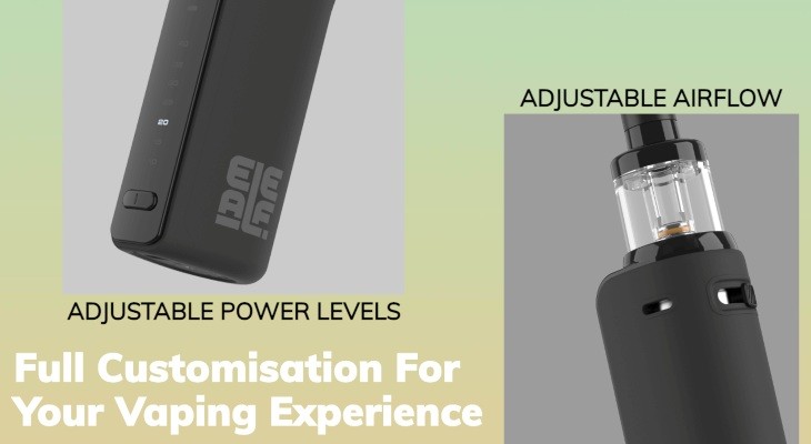 Eleaf iJust P40 kit’s adjustable airflow toggle and power control buttons