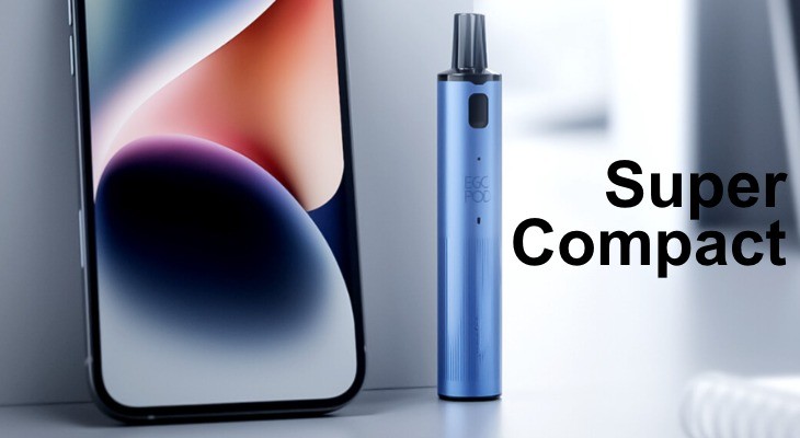 A Joyetech eGo vape kit (updated edition) next to a phone and text describing its compact design