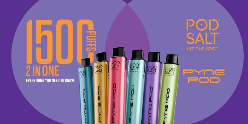 Pod Salt Pyne 2 In 1 pod kit comes with two prefilled pods that deliver up to 1500 puffs