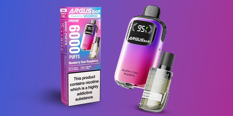 Argus Bar Prime is rechargeable and comes with a 2ml prefilled pod and a 10ml refill container which delivers up to 6000 puffs. 