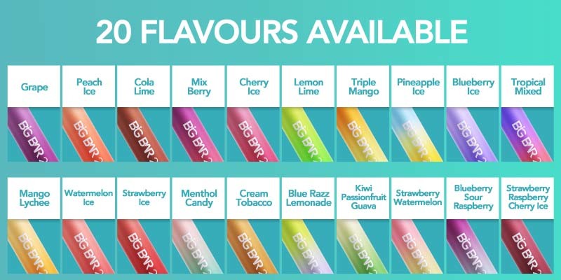 Feoba Big Bar 2000 comes in 20 flavours, some of which include: Menthol Candy, Mango Lychee and Cream Tobacco.