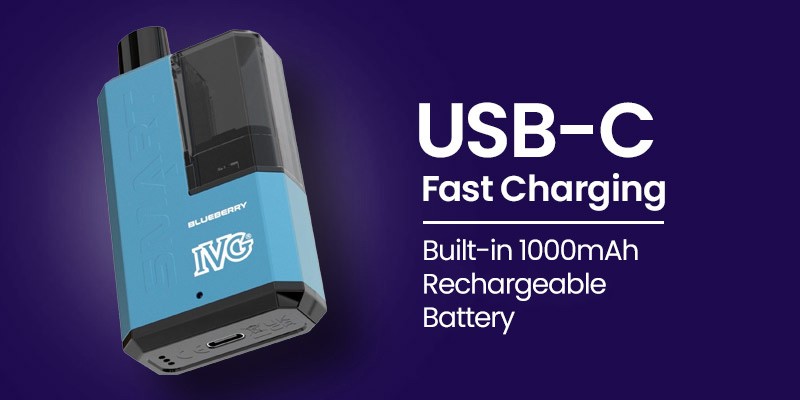 IVG Smart 5500 disposable vape kit 1000mAh built-in battery, rechargeable, USB-C fast charging