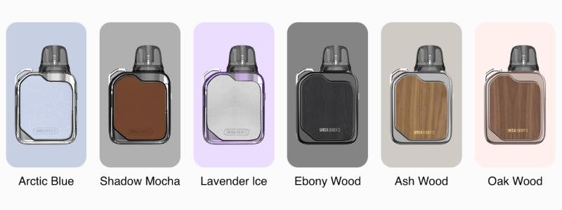 Lost Vape Ursa Baby 3 in Arctic Blue, Shadow Mocha, Lavender Ice, Ebony Wood, Ash Wood and Oak Wood