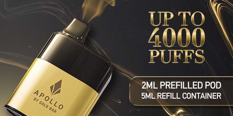 Gold Bar Apollo vape kit 4000 puffs, 2ml prefilled pod + refill container design