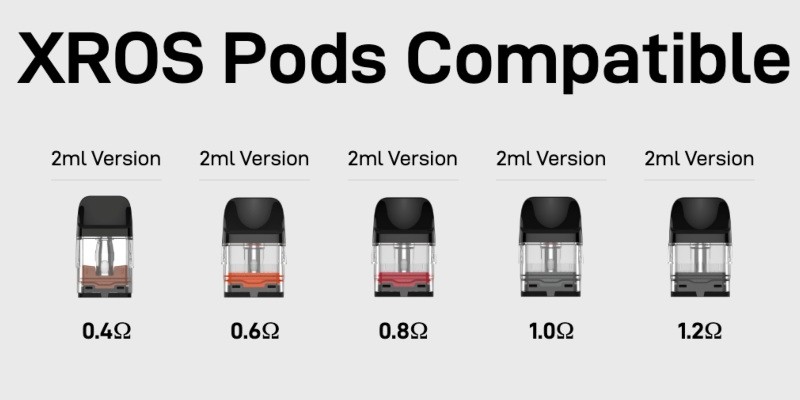 Vaporesso XROS 4 vape kit XROS compatible pods: 0.4 Ohm, 0.6 Ohm, 0.8 Ohm, 1.0 Ohm & 1.2 Ohm pods for MTL & RDTL vaping