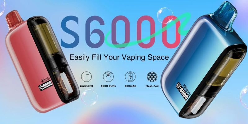 Sikary S6000 disposable vape, built-in rechargeable 800mAh battery, 10ml e-liquid refill container, 6000 puffs