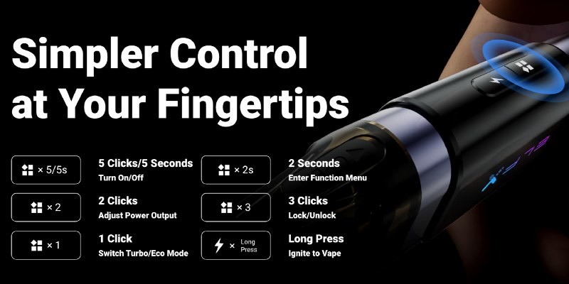 Elf Bar Elfx Pro vape kit button controls, locking, power on/off, mode selection