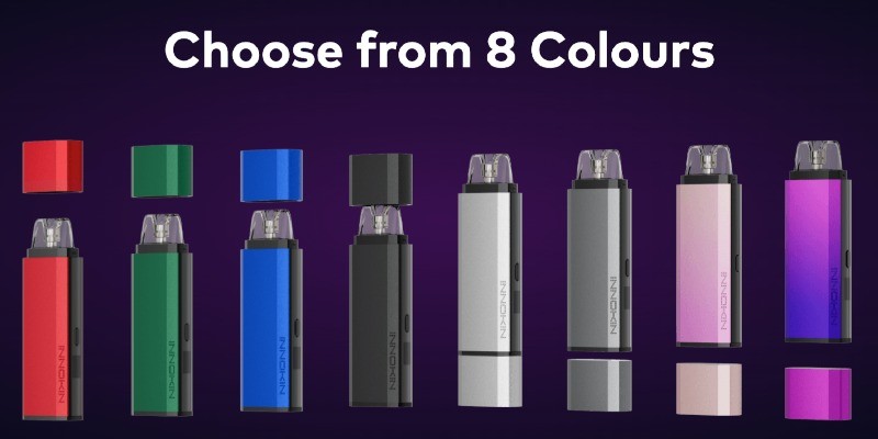 Innokin Klypse Pro vape kit colours: black, blue, dark violet, green and grey, red, rose-purple, silver