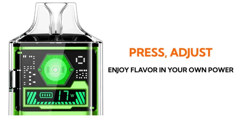 Juicy Pod 6000 Pro disposable vape kit 17-22W variable power output, 1W adjustable wattage