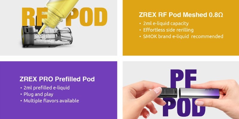 Smok Zrex RF vape kit refillable and prefilled pod compatibility