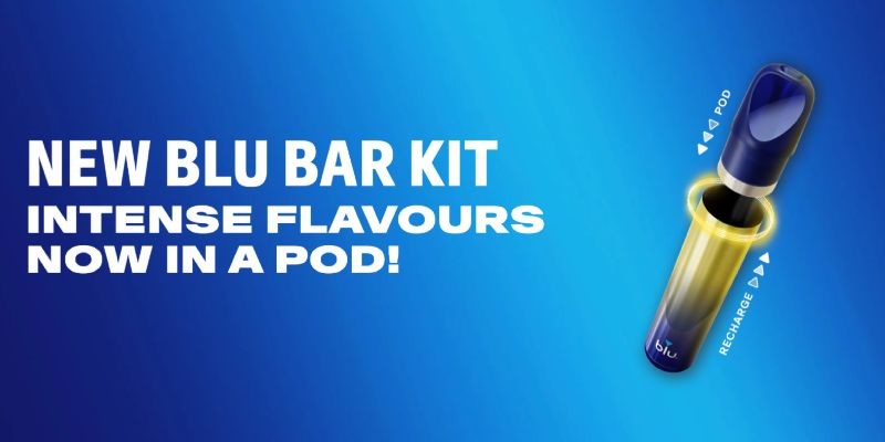 Blu Bar pod kit rechargeable, prefilled pods with boosted flavour