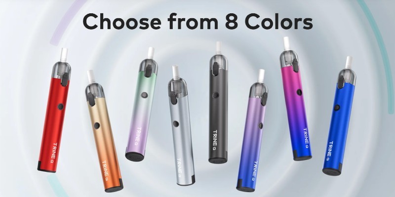 Innokin Trine Q vape kit colours, Black, Blue, Cadet Grey, Green Purple, Pink Blue, Purple Blue, Red and Yellow Orange