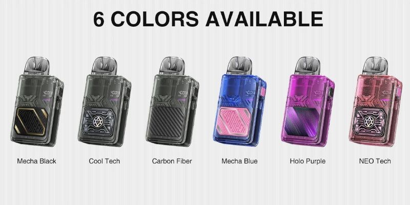 Lost Vape Thelema Elite Art 40 vape kit colours: Carbon Fiber, Holo Purple, Mecha Black and Mecha Blue