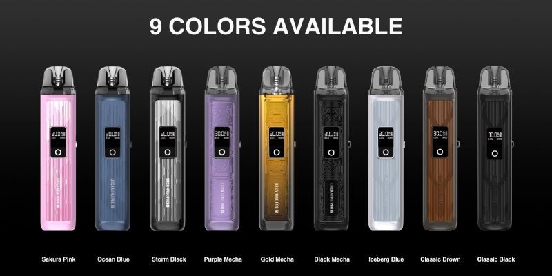 Lost Bape Ursa Nano Pro 2 vape kit colours: Black Mecha, Classic Black, Classic Brown, Iceberg Blue, Ocean Blue and Purple Mecha