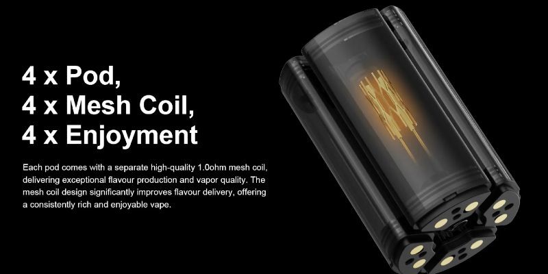 Mesh coil inside each Dovpo prefilled pod, delivering boosted flavour and vapour