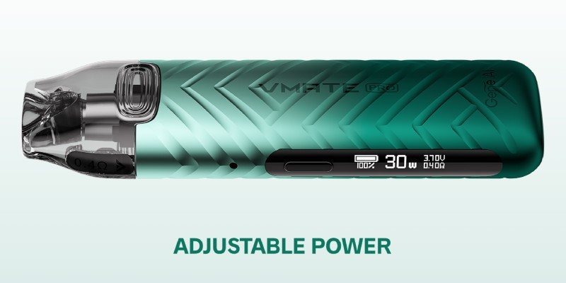 Vmate Pro Power vape kit boasts adjustable power with a single button