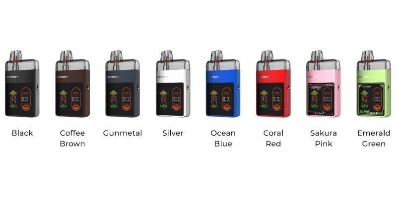 Vaporesso’s Eco Nano Pro comes in eight colours including Black, Coffee Brown, Gunmetal, Silver, Ocean Blue, Coral Red, Sakura Pink and Emerald Green