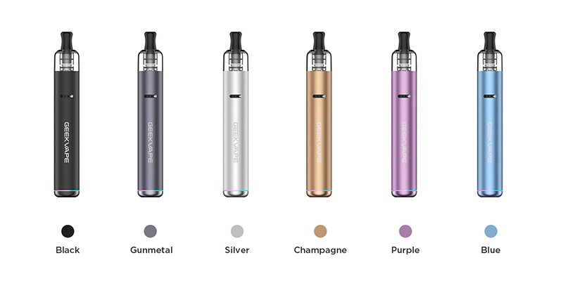 Geekvape Wenax S3 Evo comes in six colours: Black, Gunmetal, Silver, Champagne, Purple and Blue.